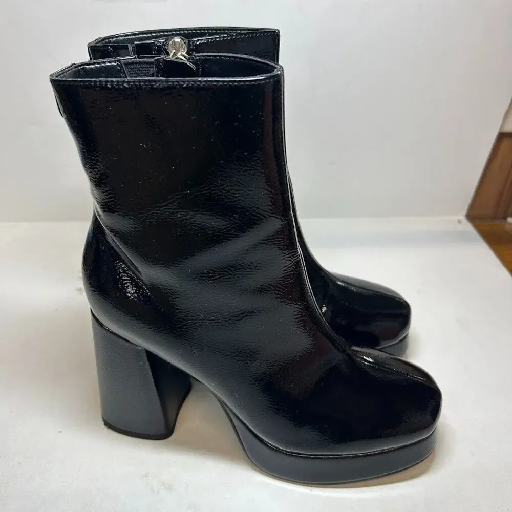 Guess Womens 6 M Black Patent Danca Zip Up Platform Ankle Boots NIB RZ8